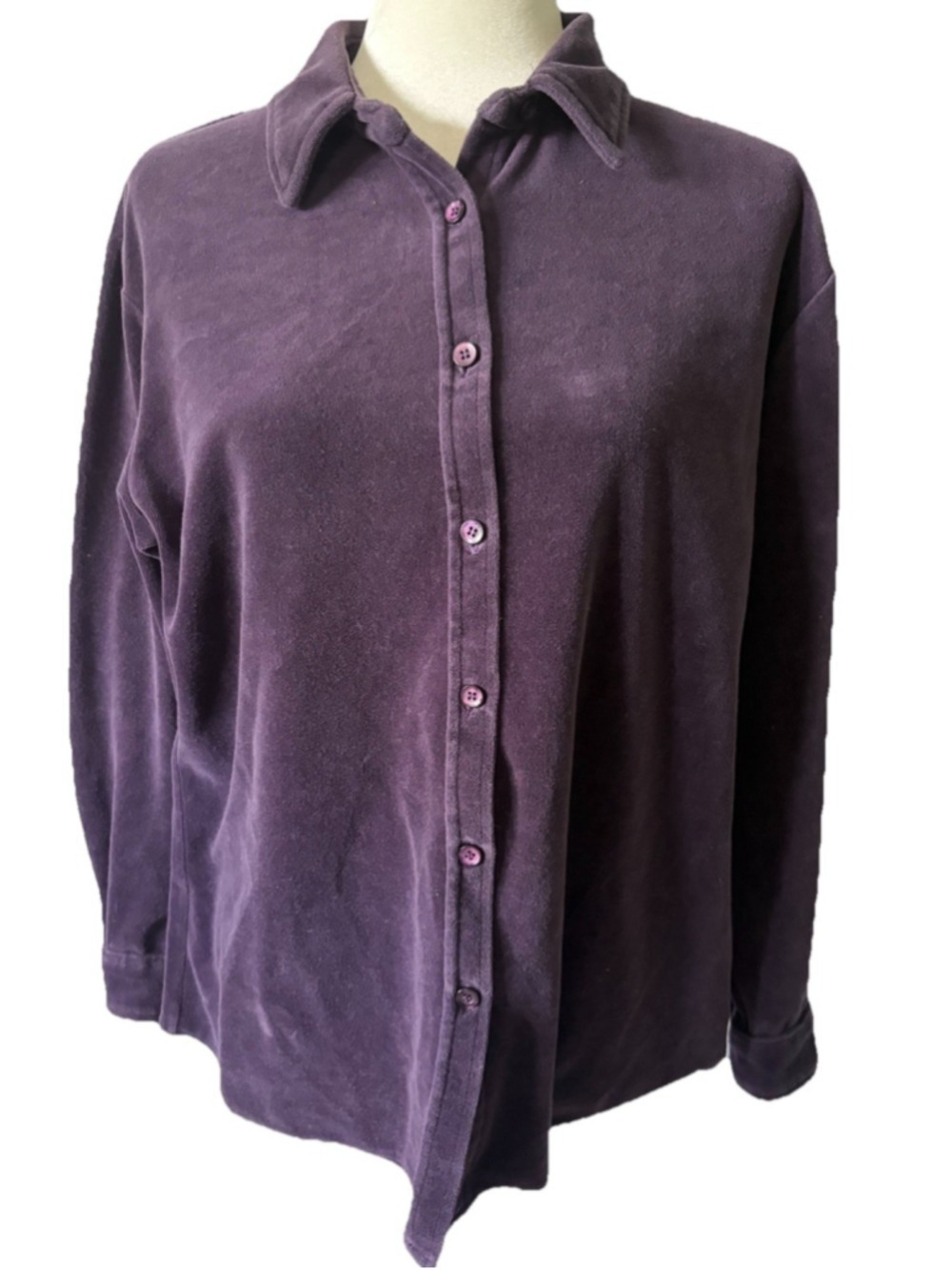 VTG 90s St Michael Marks Spencer Velvet Velour Shirt Blouse Purple Womens 12 M